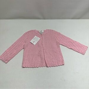 Strasberg girls Pink Crochet Cardigan size 4Y-5Y NWT